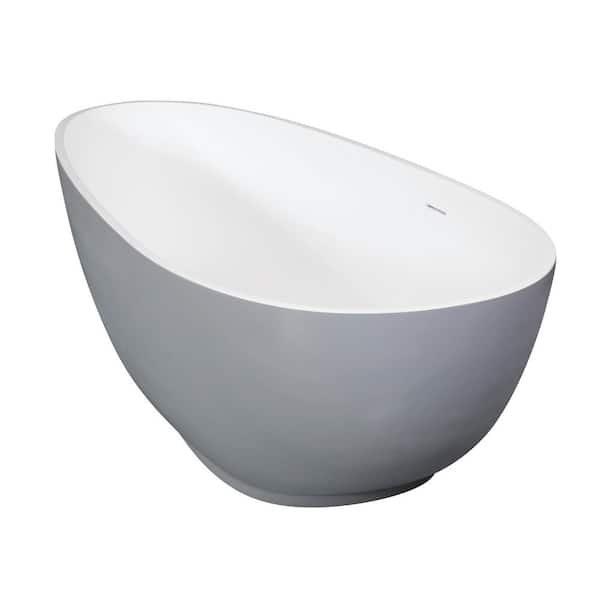 Kingston Brass Arcticstone 67 in. Solid Surface Flatbottom Freestanding Bathtub in Matte Gray