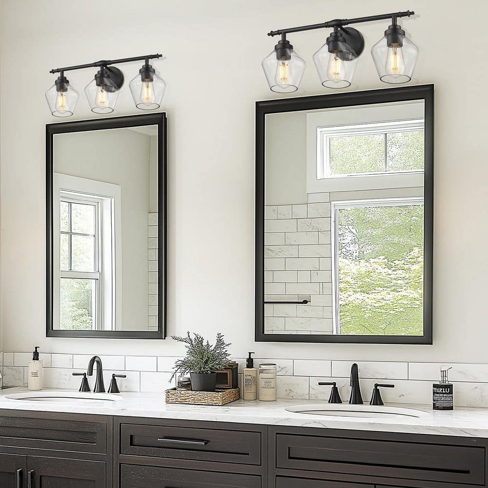 21.26 in. 3 Light Black Vanity Light with Clear Glass Shade price history on PriceWatchPro