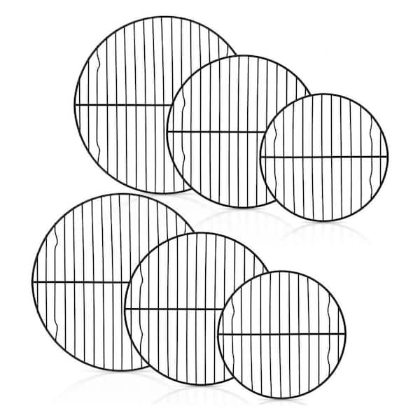 Round Black Nonstick Stainless Steel Wire Cooling Racks with Raised Feet for Baking Cooking Air Fryer Oven, 6-Piece