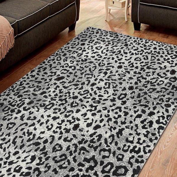 LR Home Luxe Gray / Black 5 ft. 3 in. x 7 ft. 6 in. Animal Leopard  Polypropylene Area Rug REVOL81806GYB5376 - The Home Depot