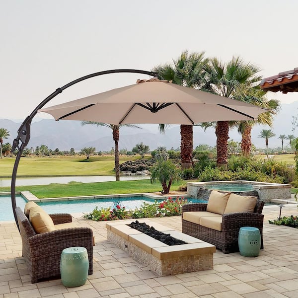 11 ft. Deluxe Aluminum Cantilever Patio Umbrella in Champagne