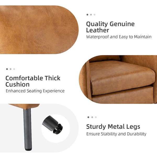 JAYDEN CREATION - Hajo 30 in. Camel Faux Leather Arm Chair with Metal Legs