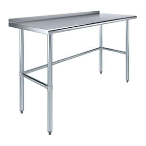 Stainless Steel 24 in. x 60 in. Open Base Kitchen Prep Table with 1.5 in. Backsplash. Metal Prep Table