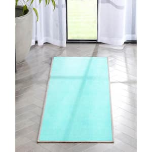 Turquoise 20 in. x 5 ft. Runner Flat-Weave Plain Solid Modern Area Rug