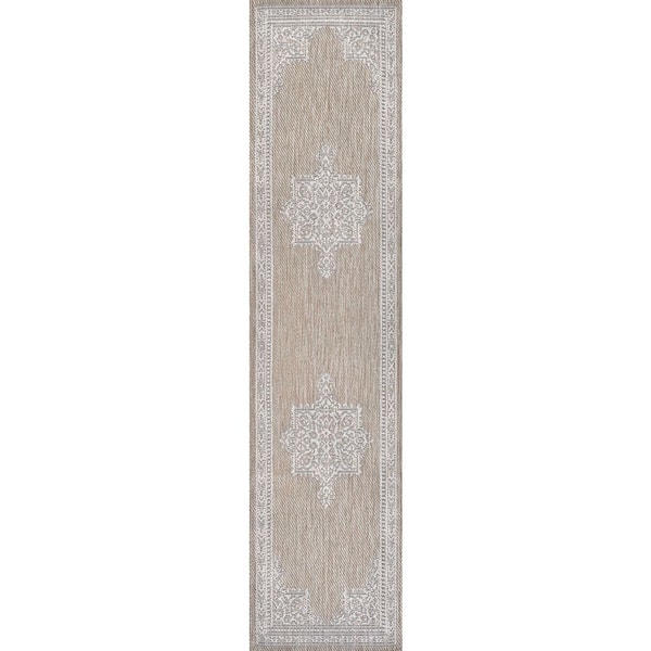 Arden Vintage Casual Medallion Beige/Cream 2 ft. x 8 ft. Indoor/Outdoor Runner Rug