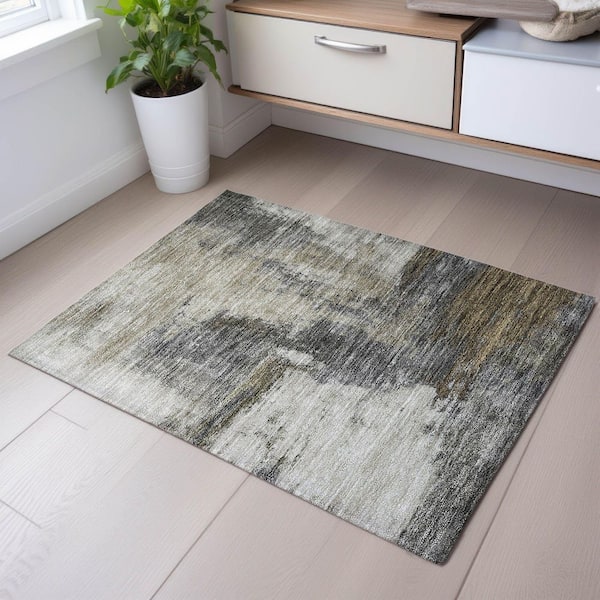 Mayfield Premium Machine Washable Abstract AMF1068 Gray 2 ft. x 3 ft. Area Rug