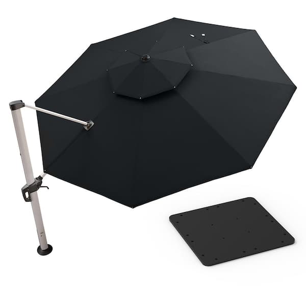PURPLE LEAF 13 ft. Octagon High-Quality Aluminum Cantilever Polyester Outdoor Patio Umbrella with Base Plate, Black