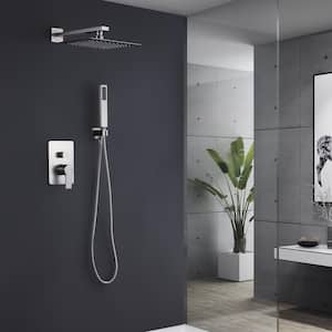 Single-Handle 1-Spray Square Shower Faucet in Brushed Nickel (Valve Included)