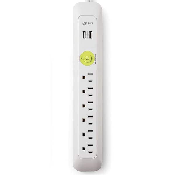6 ft. 6-Outlet, 2-USB, Power Strip Surge Protector - White