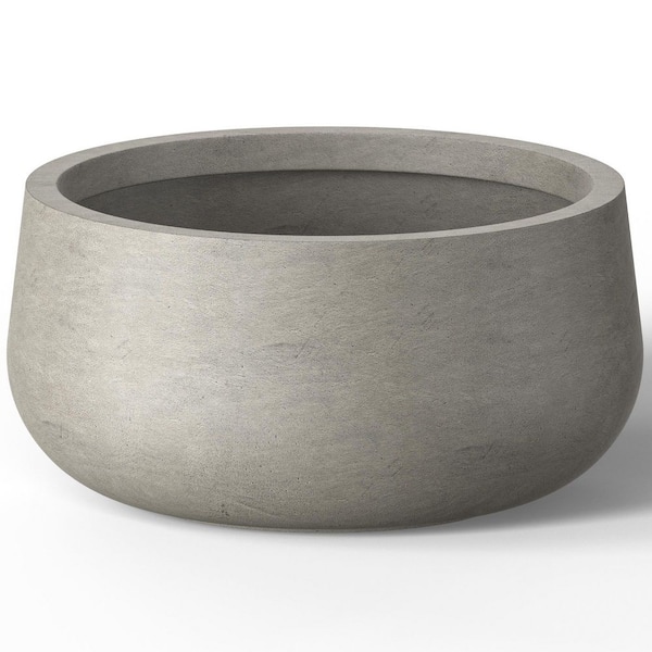 20.5 in. Large Light Gray(Enhanced Interior) Concrete Round Planter / Pot with Drainage Holes