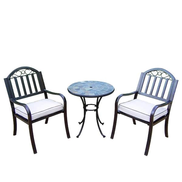Oakland Living 26 in. Table and Stone Art Rochester 3-Piece Patio Bistro Set with Solid Cushions