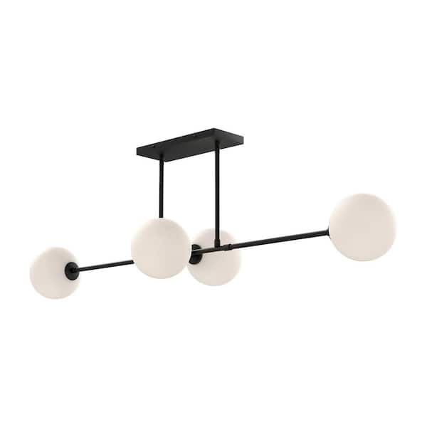 ALORA MOOD Cassia 48 in. 4 Light 40-Watt Matte Black/Opal Matte Glass Pendant Light