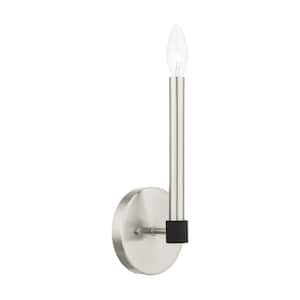 Karlstad 1 Light Brushed Nickel with Satin Brass Accents Sconce
