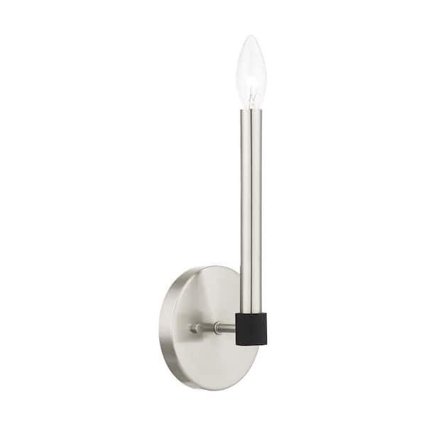 Livex Lighting Karlstad 1 Light Brushed Nickel with Satin Brass Accents Sconce