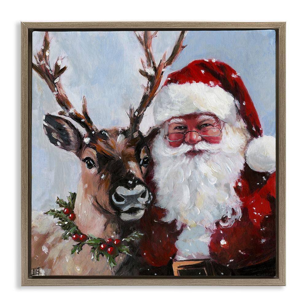 Rosy Cheeked Santa & Reindeer by Sara Culpepper 1 Piece Brown Floater Frame Graphic Religious Art Print 18 in. x 18 in. price history on PriceWatchPro