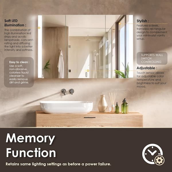 Altair Serra 48 in. W x 32 in. H Rectangular Aluminum Medicine Cabinet with Mirror 768048-LED-MC