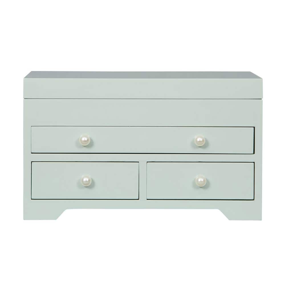 Seafoam Green Wooden Jewelry Box with Pearl Knobs