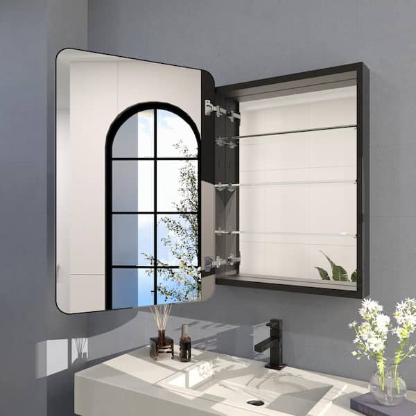 23 in. W x 30 in. H Rectangular Framed Recessed/Surface Mount Medicine Cabinet with Mirror in Matte Black