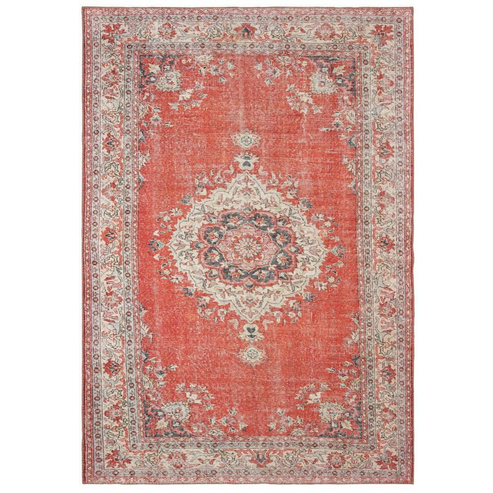 Savannah Red/Grey 8 ft. x 10 ft. Distressed Medallion Area Rug