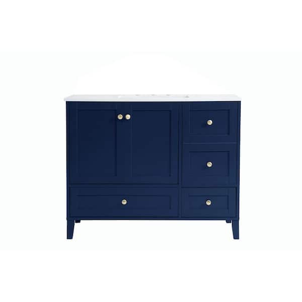 Unbranded Simply Living 42 in. Single Bathroom Vanity in Blue with Engineered Marble Vanity Top in Calacatta White