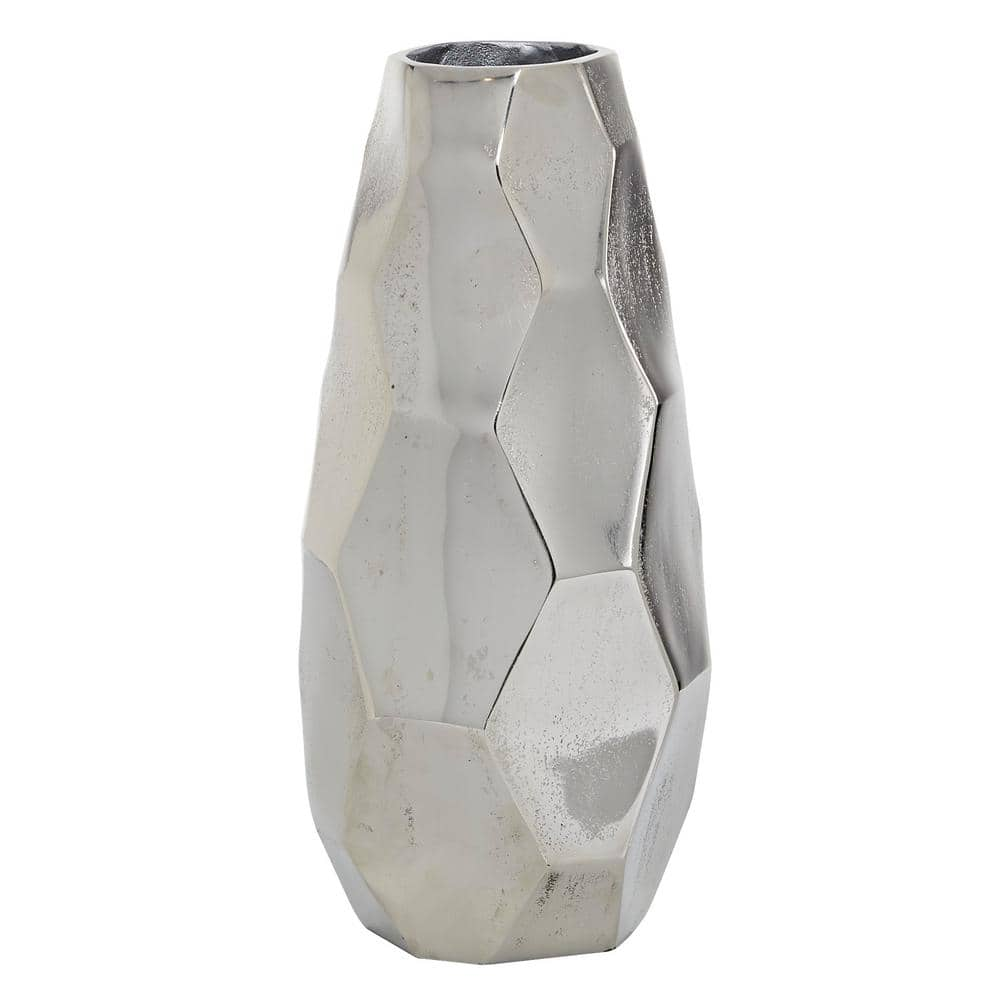 Litton Lane 15 in. Silver Geometric Aluminum Metal Decorative Vase ...