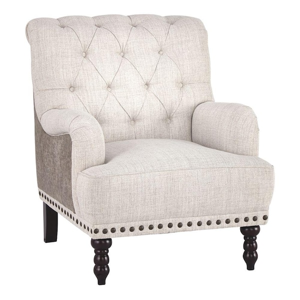 Benjara Gray and Cream Fabric Accent Chair with Wooden Frame