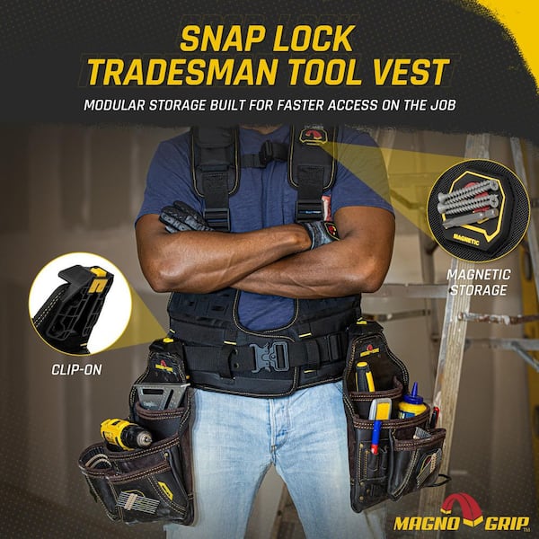Snap Lock Tradesman Tool Vest Suspension Rig with Magnetic Storage and Quick Release Work Belt