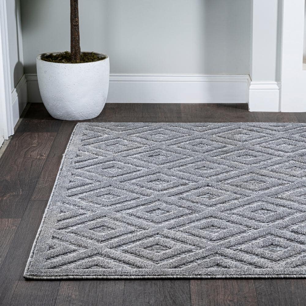 Dark Gray Geometric Reversible Indoor/Outdoor Area Rug