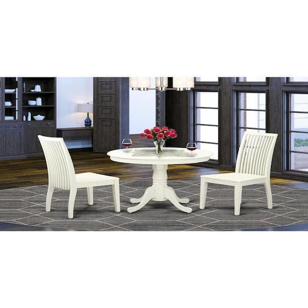 East West Furniture 3-Piece Linen White Finish Solid Wood Top - Dining Room Set - Seats 4
