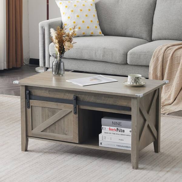 Karl home 36 in. Rustic Grey Rectangle Wood Coffee Table with Lift Top and Storage