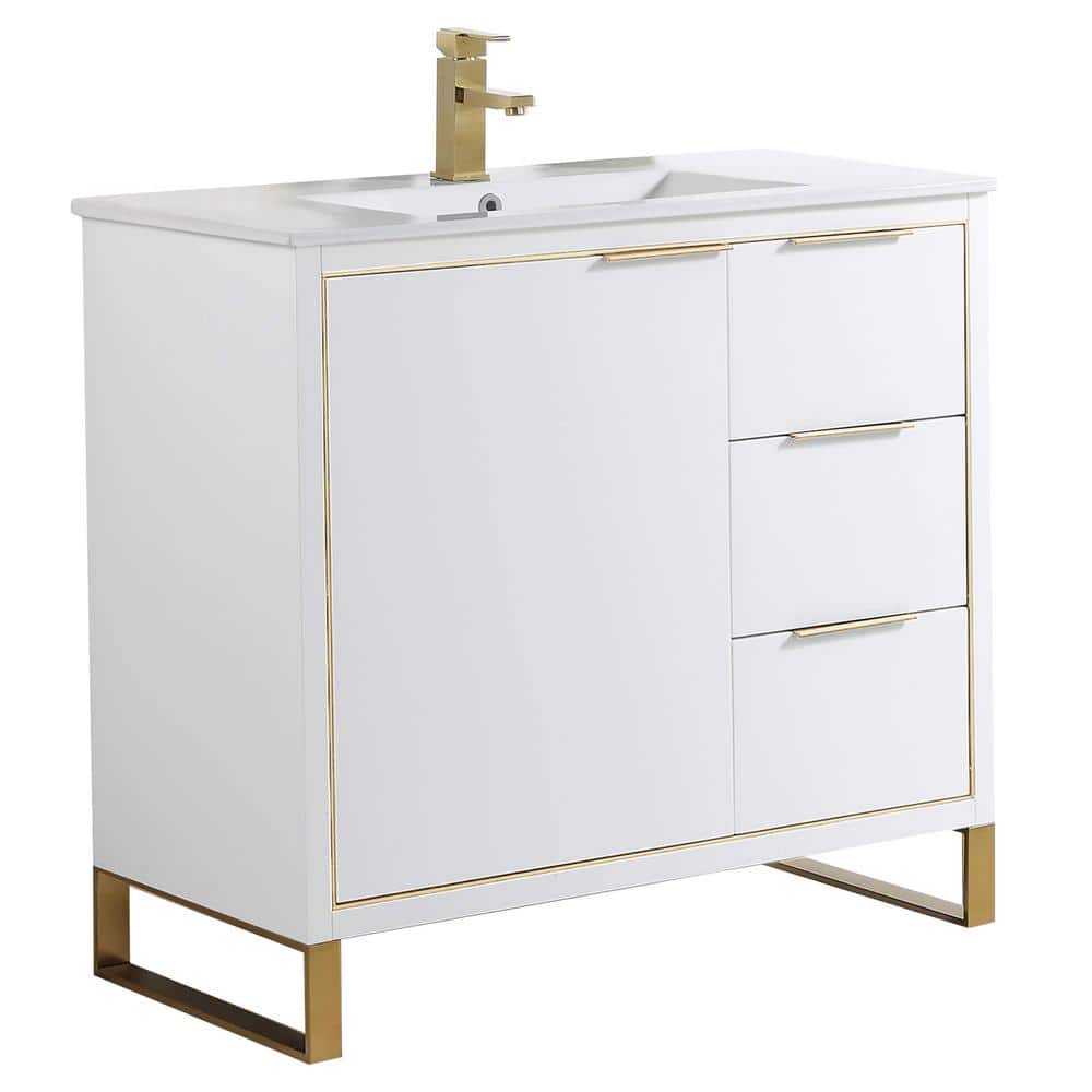 Opulence 36 in. W x 18 in. D x 33.5 in H. Bath Vanity in White Matte with White Ceramic Top price history on PriceWatchPro
