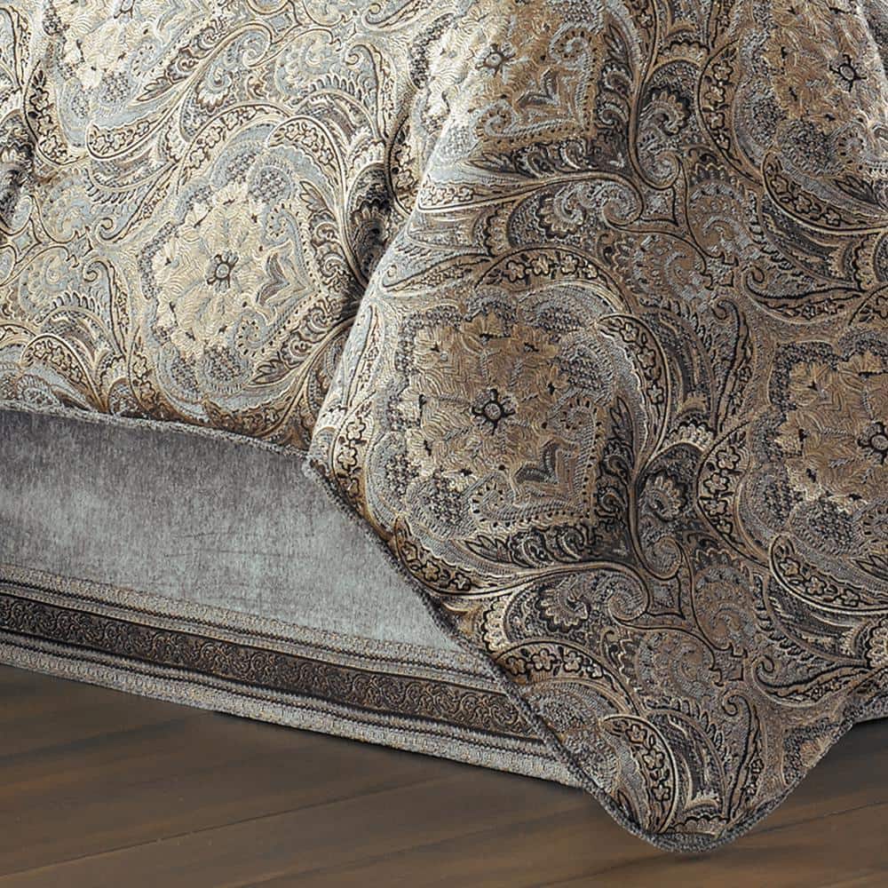 Queen Blue Microfiber Gathered Embellishment Bedding Set