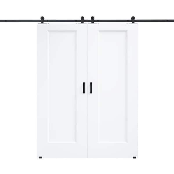 60 in. x 80 in. 1 Panel White Primed Hollow Core MDF Sliding Barn Door with T Shape Hanger Set Hardware