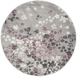 Adirondack Light Gray/Purple 6 ft. x 6 ft. Round Floral Area Rug