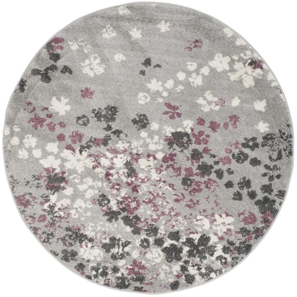 SAFAVIEH Adirondack Light Gray/Purple 8 ft. x 8 ft. Round Floral Area Rug