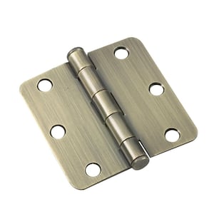 3 in. x 3 in. Antique Brass Full Mortise Butt Hinge with Removable Pin (2-Pack)