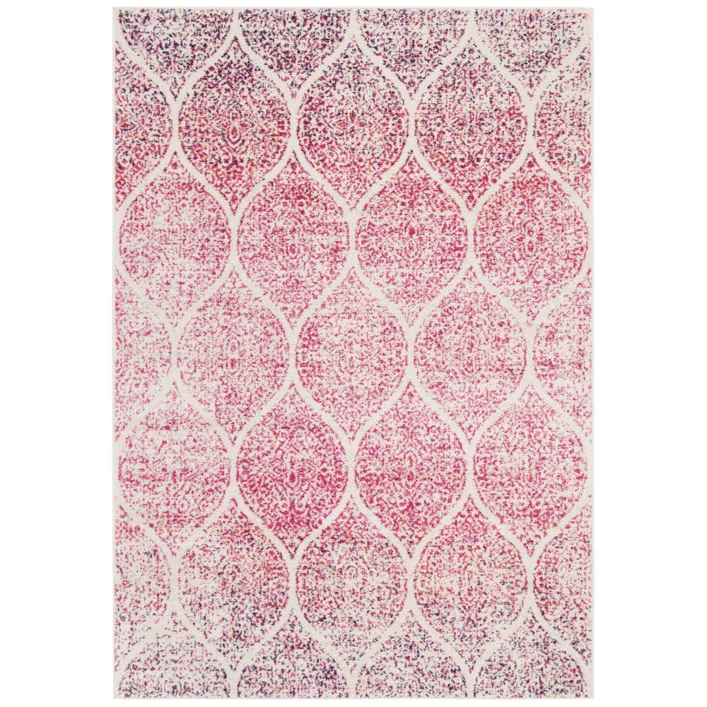 Cream and Fuchsia Reversible Synthetic Area Rug