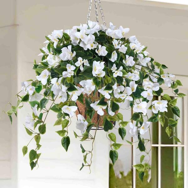 27 in. White Indoor/Outdoor Hanging Artificial Bougainvillea