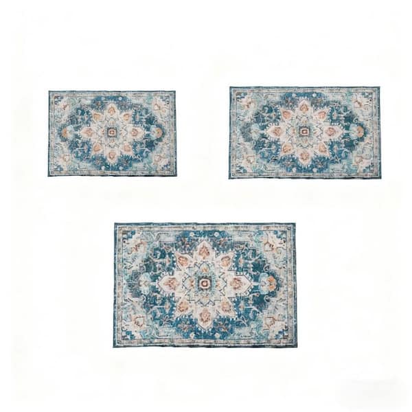 5 ft. x 7 ft. Beige Blue Abstract Washable for Bedroom, Dining Room, Living Room Area Rug