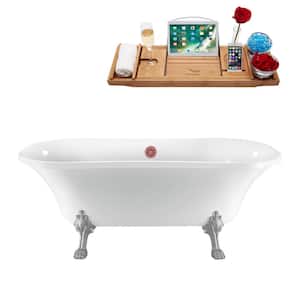 68 in. x 34 in. Acrylic Clawfoot Soaking Bathtub in Glossy White with Polished Chrome Clawfeet and Matte Pink Drain