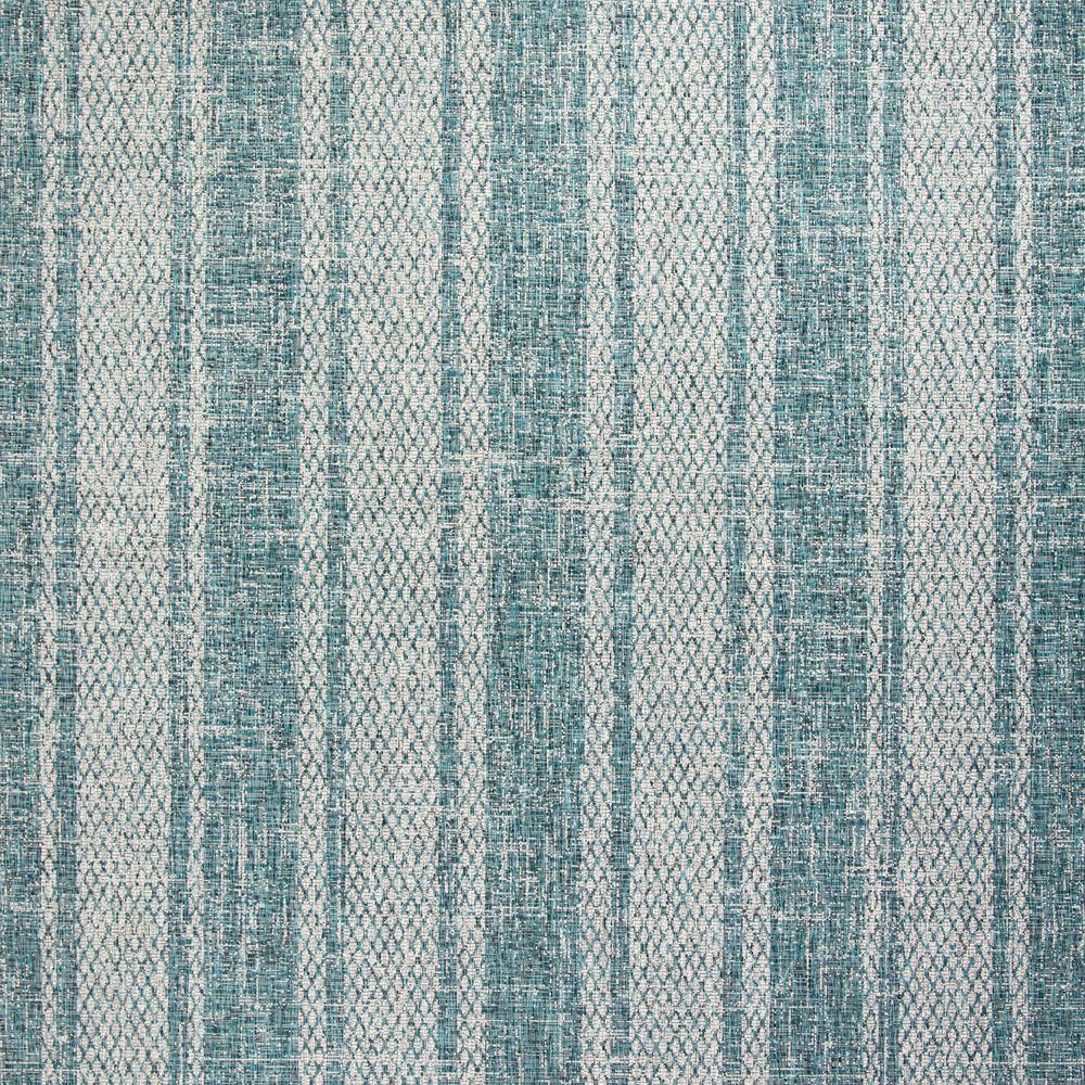 Light Gray and Teal Striped Outdoor Area Rug