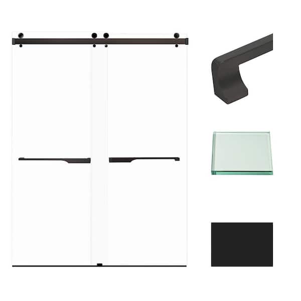 Transolid Brooklyn 60 in. W x 80 in. H Double Sliding Frameless Shower Door in Matte Black with Clear Glass