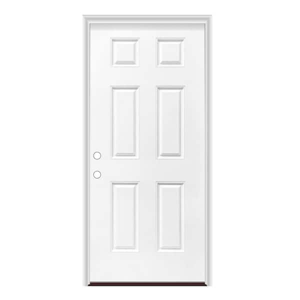 GENESIS ENTRIES 36 in. x 80 in. 6-Panel Right-Hand/Inswing Smooth Fiberglass Prehung Door with PVC Frame and PVC Brickmold
