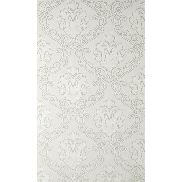 Fine Decor Florentine White Damask Wallpaper Sample