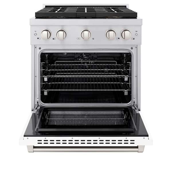 30 in. 4.2 cu. ft. Paramount Dual Fuel Range with 4 Burner DuoPro Cooktop and Electric Oven with White Matte Door