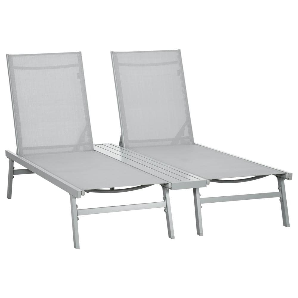 Light Gray Mesh and Metal Conjoined Chaise Lounge Set