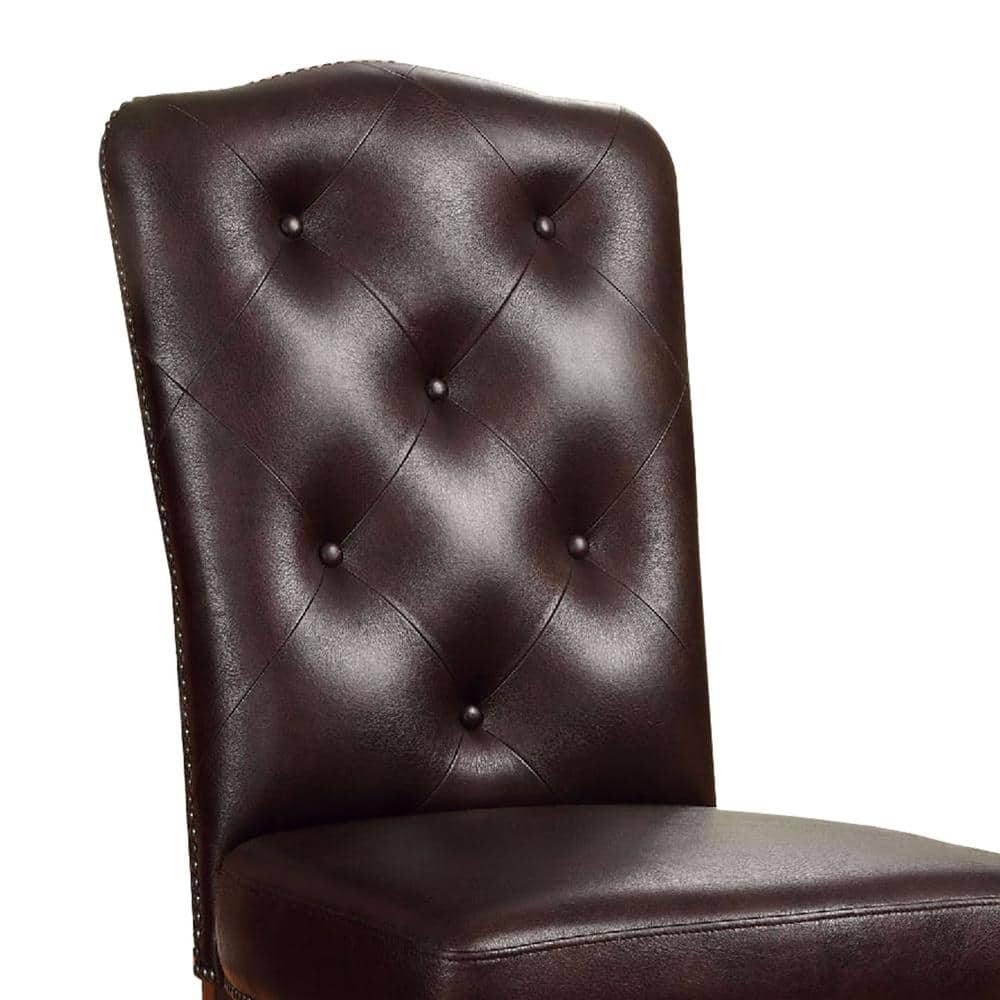 Brown Faux Leather Upholstered Wood Side Chair