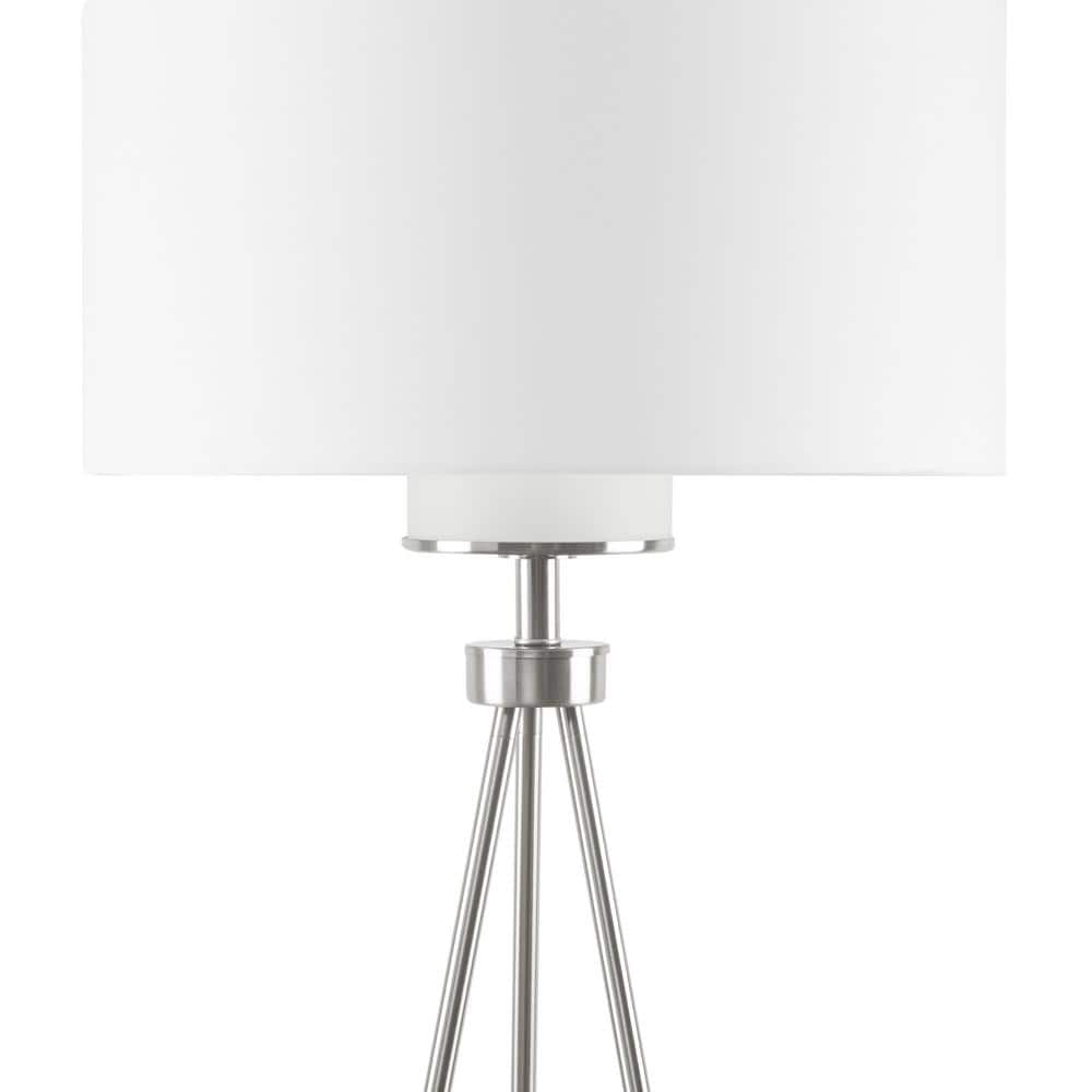 Silver Pacific Tripod Metal Floor Lamp with Grey Glass Shade