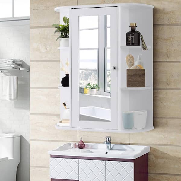 Single Door Bathroom Wall Cabinets White Mounted Cupboard MDF Storage Unit 