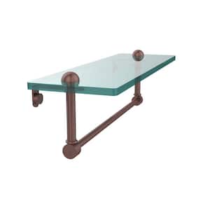 16 in. L x 5 in. H x 5 in. W Clear Glass Vanity Bathroom Shelf with Towel Bar in Antique Copper